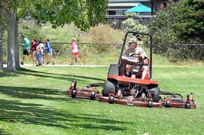 lawnmower in operation