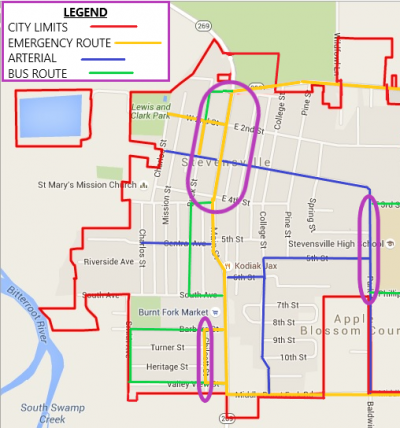 map outlining parking restrictions